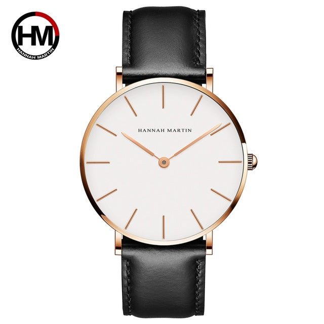 Dropshipping High Quality Rose Gold Dial Watch Men Leather Waterproof Wristwatch Women Dress Fashion Japan Quartz Movement Saat - Executive-Skincare