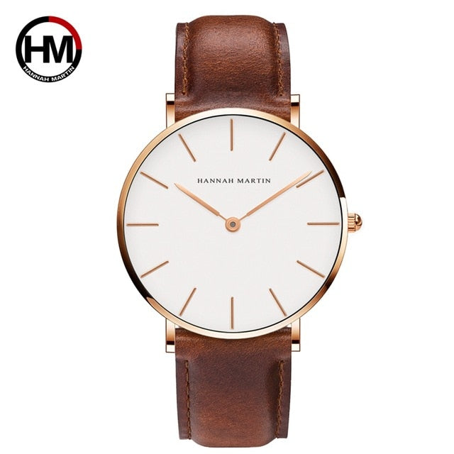 Dropshipping High Quality Rose Gold Dial Watch Men Leather Waterproof Wristwatch Women Dress Fashion Japan Quartz Movement Saat - Executive-Skincare