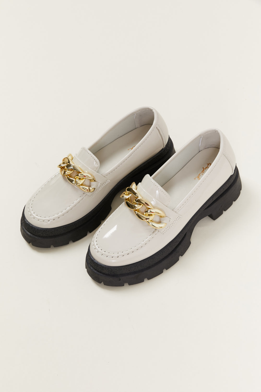 White Patent Leather Chunky Heel Loafers - Executive-Skincare