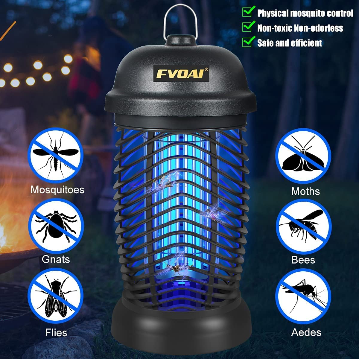 Bug Zapper Outdoor, Electronic Mosquito Zapper Fly Zapper for Outdoor and Indoor (Black)