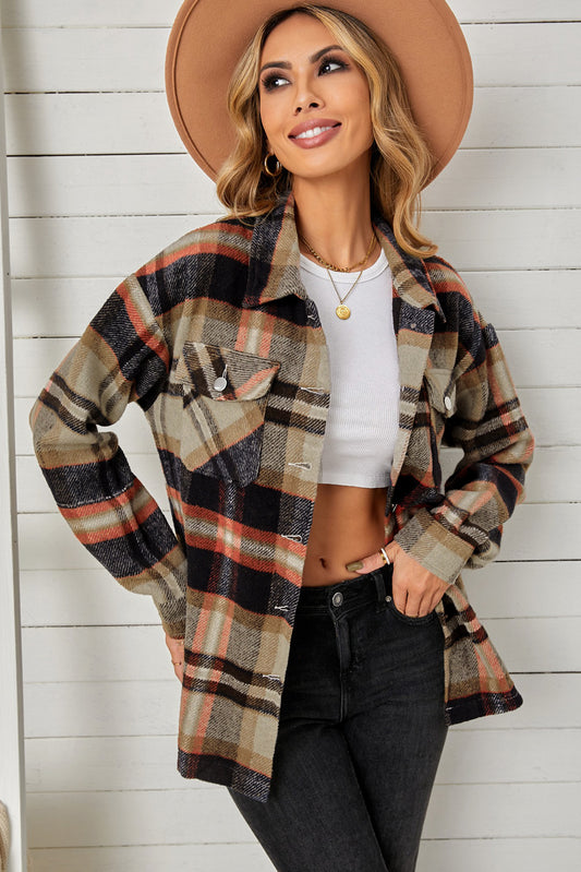 Plaid Pocketed Button Down Shacket - Executive-Skincare