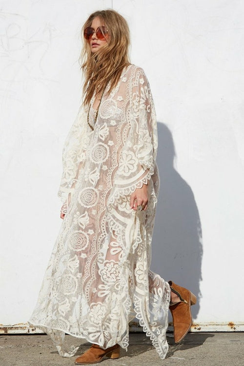 2021 Sexy See Through Scallop Edge Loose Summer Beach Dress Plus Size - Executive-Skincare