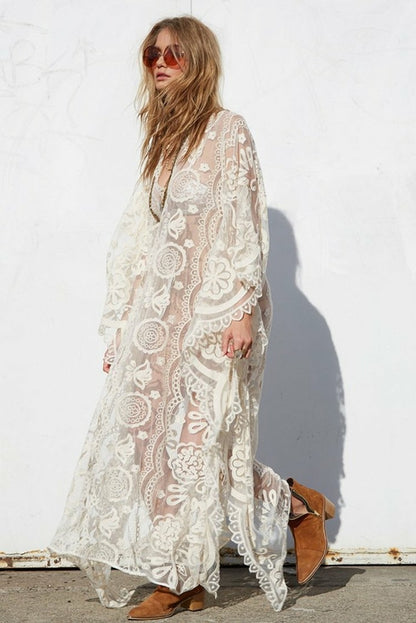 2021 Sexy See Through Scallop Edge Loose Summer Beach Dress Plus Size - Executive-Skincare