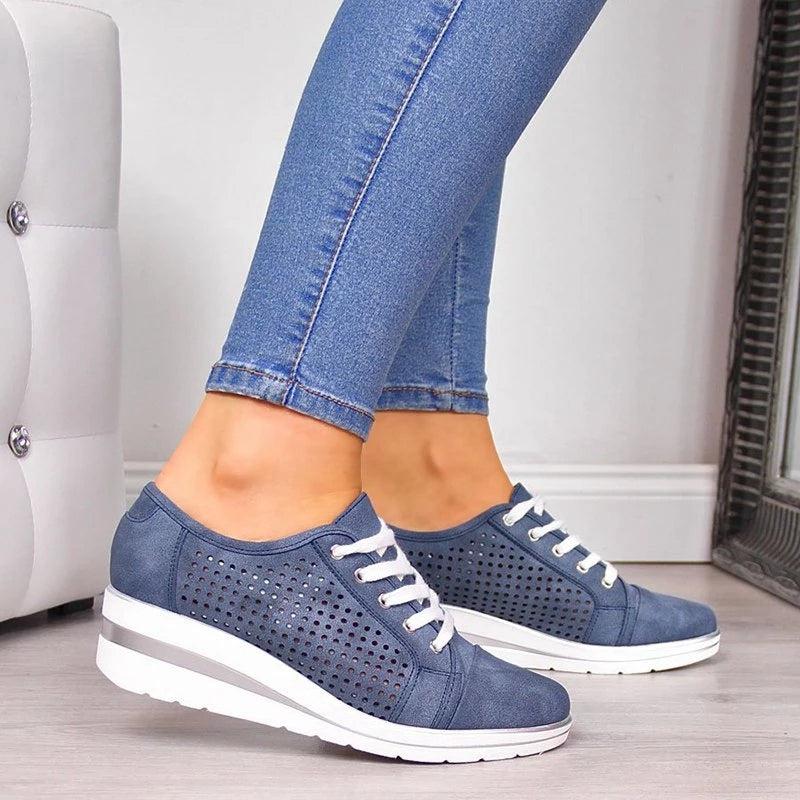 Wedge Shoes Summer Autumn Casual Canvas Sneakers Breathable Platform Sneakers Meddle Heel Pointed Toe Air Mesh Shoe - Executive-Skincare