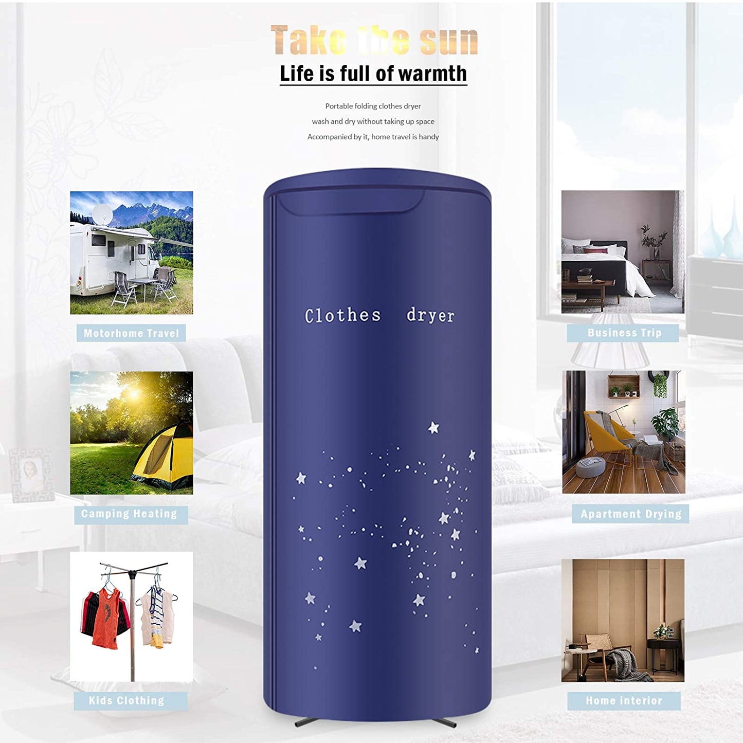 Clothes Dryer Portable Travel Mini 900W Dryer Machine,Portable Dryer for Apartments, New Generation Electric Clothes Drying