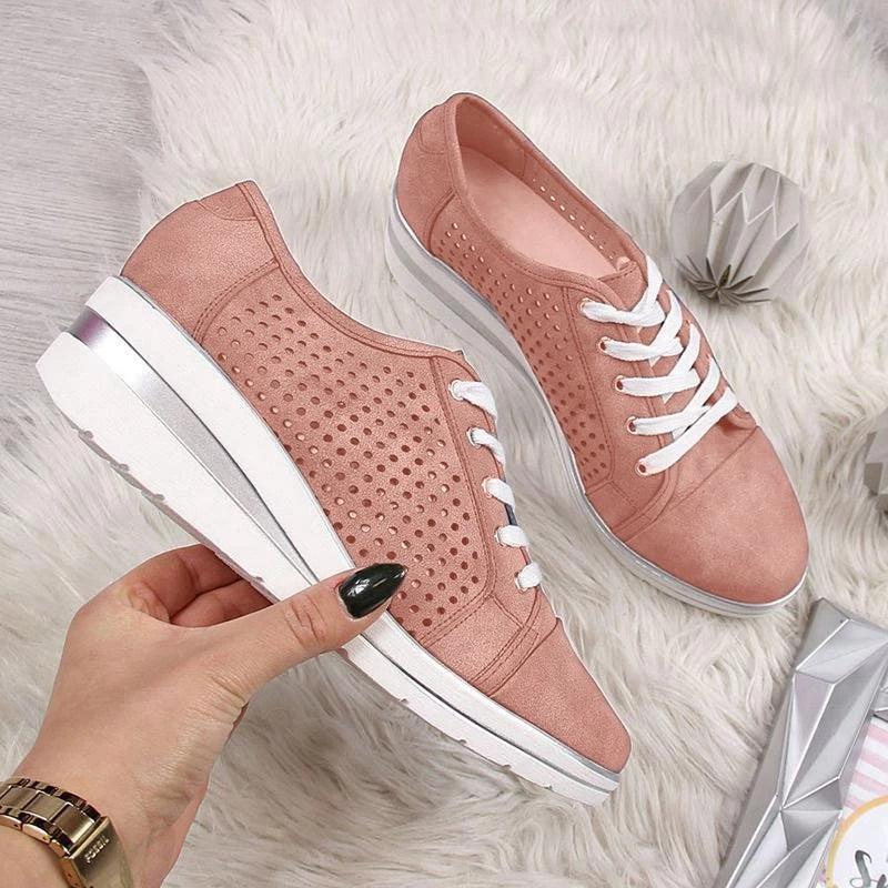 Wedge Shoes Summer Autumn Casual Canvas Sneakers Breathable Platform Sneakers Meddle Heel Pointed Toe Air Mesh Shoe - Executive-Skincare