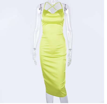 Neon Satin Lace Up Dress - Executive-Skincare