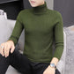 Slim Solid Color Turtleneck Sweater Mens Winter Long Sleeve Warm Knit Sweater Classic Solid Casual Bottoming Shirt