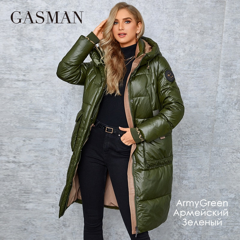 GASMAN 2022 Women down Jacket Long Classic zipper design Big Pocket Stand Collar Hooded Slim coat Women Parkas LD-21715 - Executive-Skincare