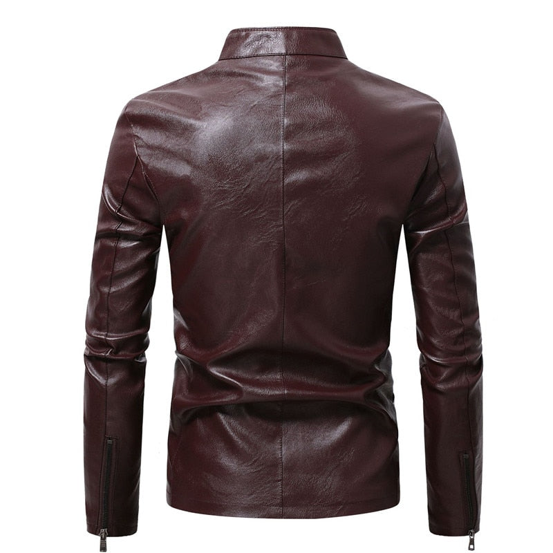 2022 Winter Fleece Leather Jacket Men PU Faux Warm Suede Fashion Stand Collar Casual Solid Motorcycle Leather Jackets Coat Men - Executive-Skincare