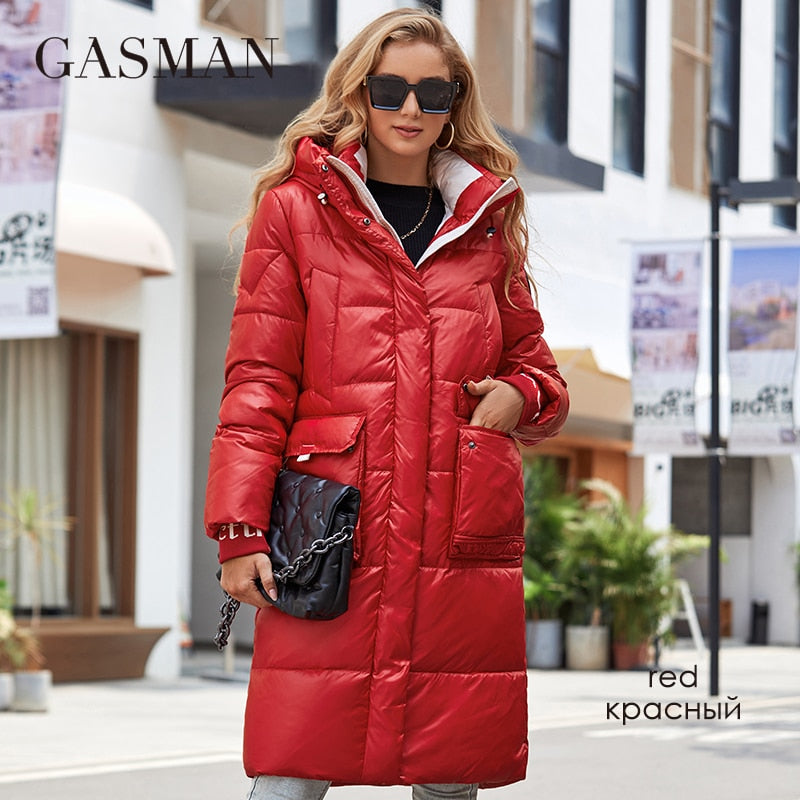 GASMAN 2022 Women down Jacket Long Classic zipper design Big Pocket Stand Collar Hooded Slim coat Women Parkas LD-21715 - Executive-Skincare