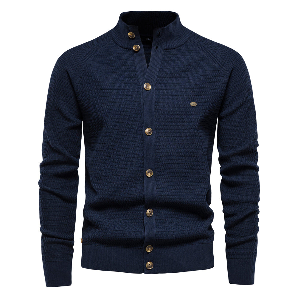 Aiopeson Knitted Mens Cardigan Cotton High Quality Button Mock Neck - Executive-Skincare