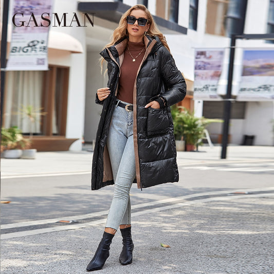 GASMAN 2022 Women down Jacket Long Classic zipper design Big Pocket Stand Collar Hooded Slim coat Women Parkas LD-21715 - Executive-Skincare