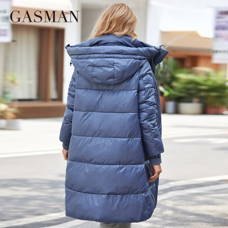 GASMAN 2022 Women down Jacket Long Classic zipper design Big Pocket Stand Collar Hooded Slim coat Women Parkas LD-21715 - Executive-Skincare