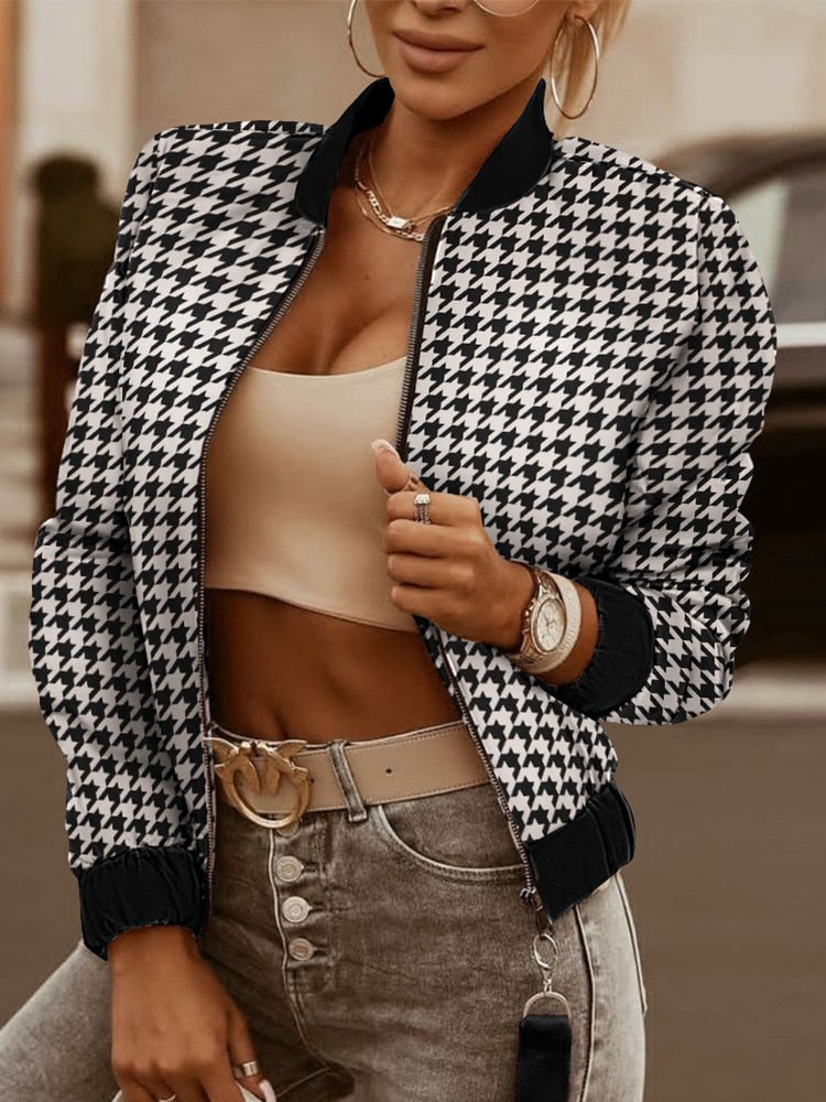 Coat Women Jacket Fashion Geometric Print Long Top - Executive-Skincare