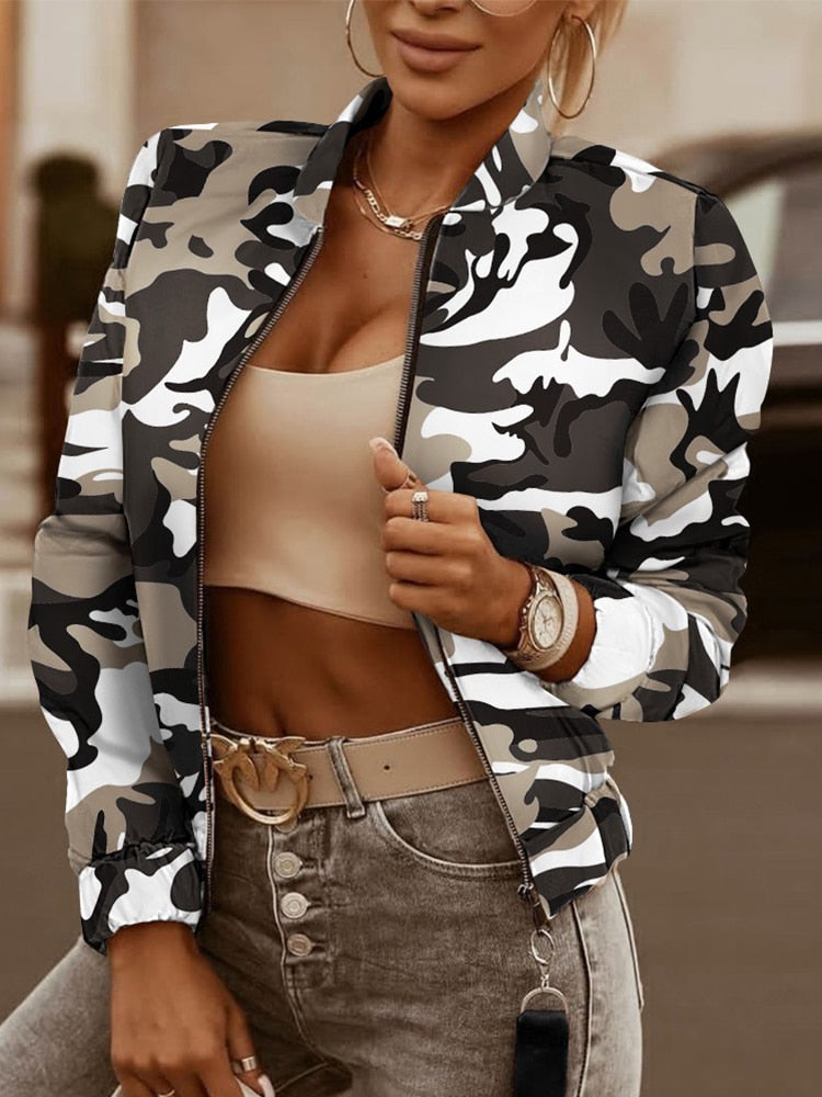 Coat Women Jacket Fashion Geometric Print Long Top - Executive-Skincare