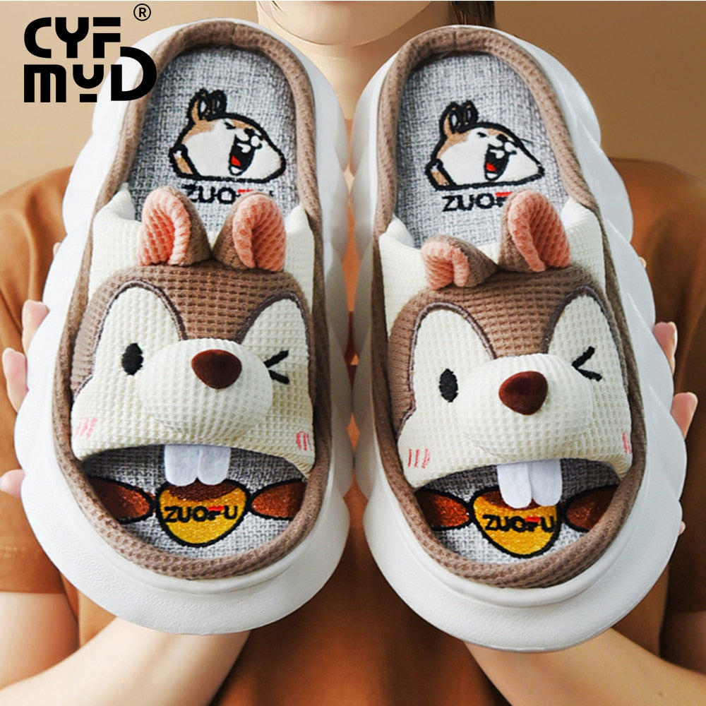 Animals Slippers Women Platform Shoes Cute Cartoon Thick Sole Home