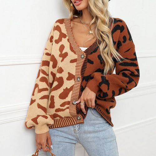 Leopard Print Cardigan Women Knitted Sweater - Executive-Skincare