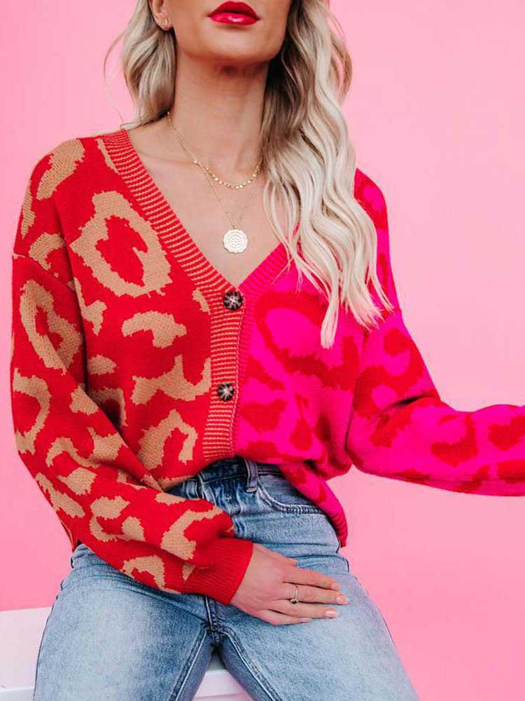 Leopard Print Cardigan Women Knitted Sweater - Executive-Skincare