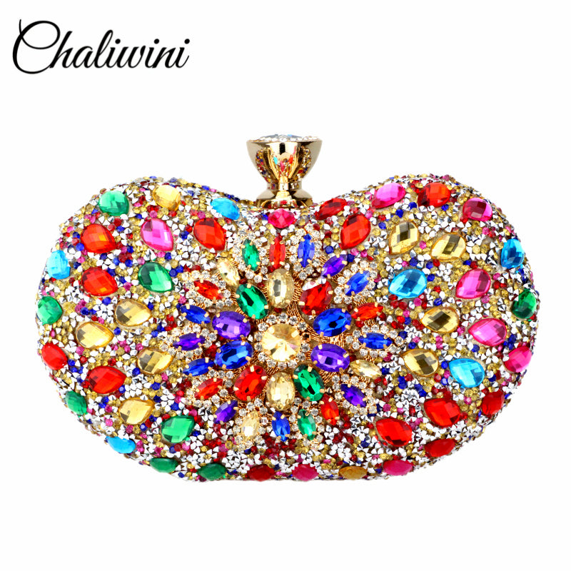 Chaliwini Evening Diamond Two Side Floral Woman Clutch Bag Multi - Executive-Skincare