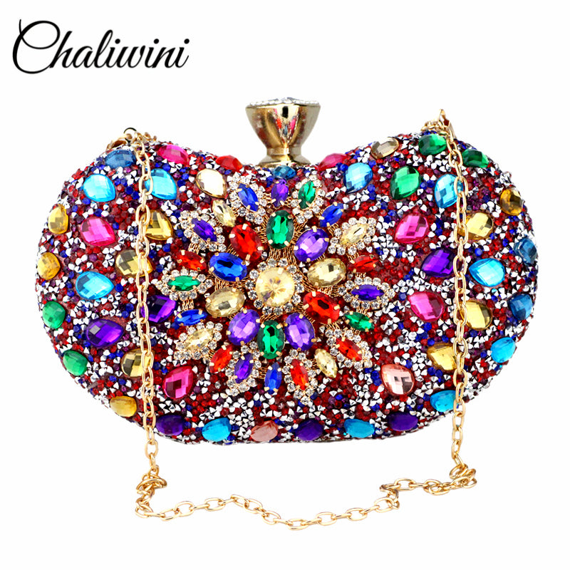 Chaliwini Evening Diamond Two Side Floral Woman Clutch Bag Multi - Executive-Skincare