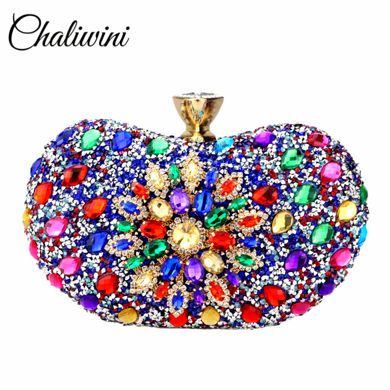 Chaliwini Evening Diamond Two Side Floral Woman Clutch Bag Multi - Executive-Skincare