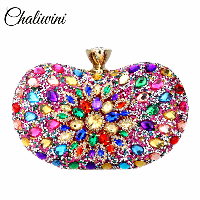 Chaliwini Evening Diamond Two Side Floral Woman Clutch Bag Multi - Executive-Skincare