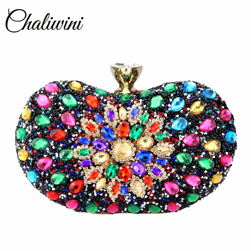 Chaliwini Evening Diamond Two Side Floral Woman Clutch Bag Multi - Executive-Skincare