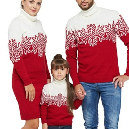 Christmas Family Matching Sweaters Snowflake Printed Mother Knit Dress - Executive-Skincare