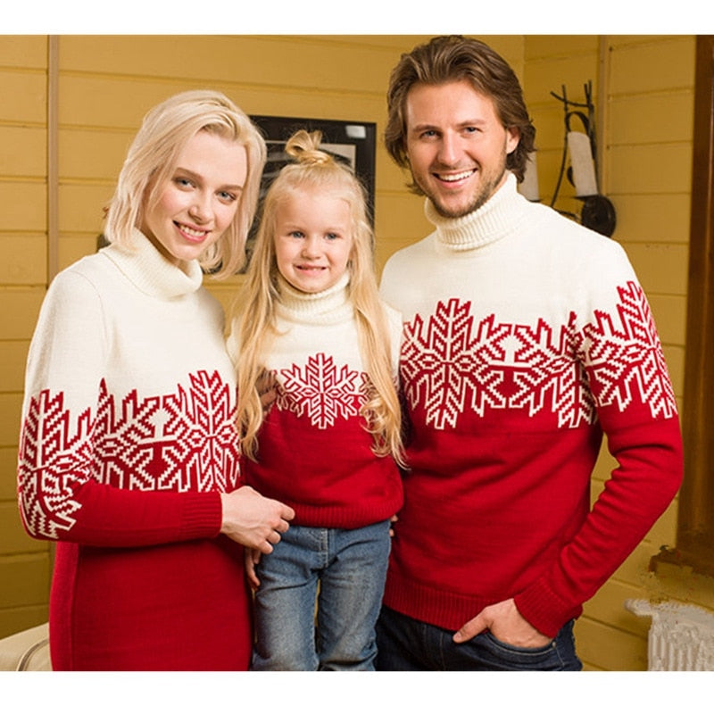 Christmas Family Matching Sweaters Snowflake Printed Mother Knit Dress - Executive-Skincare