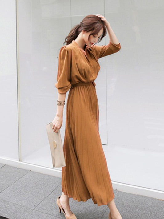 Elegant Chiffon Long Sleeve Shirt Dress Women Belt Lace Up A line - Executive-Skincare