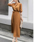 Elegant Chiffon Long Sleeve Shirt Dress Women Belt Lace Up A line - Executive-Skincare