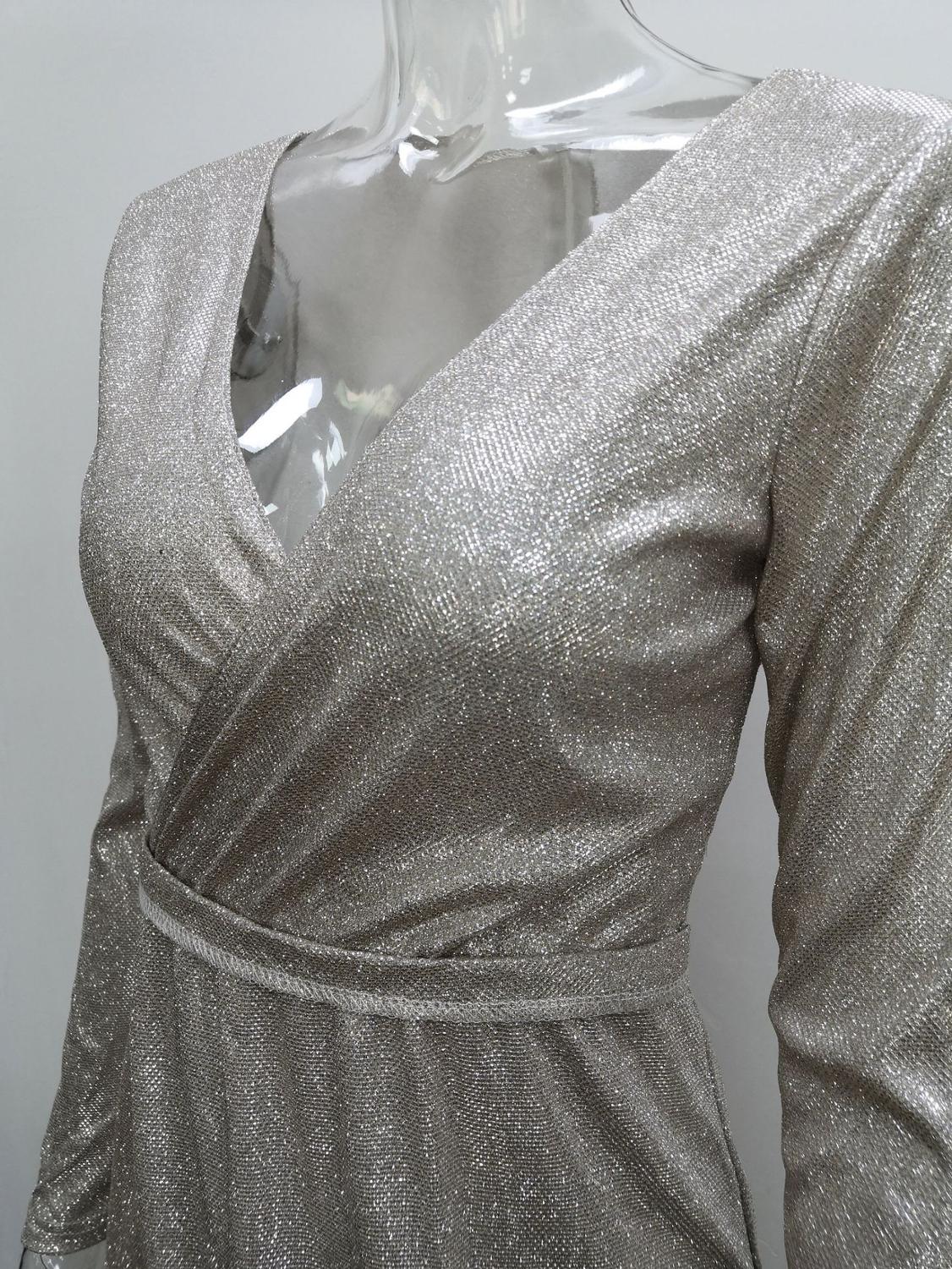 Elegant Sequined Glitter Party Dress Women Sexy V Neck Bodycon Slim - Executive-Skincare