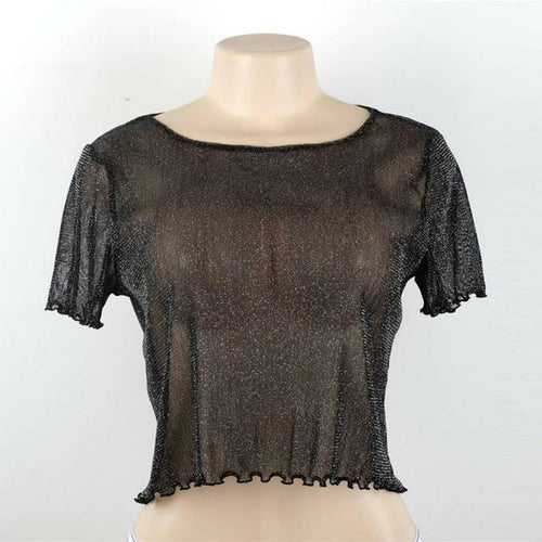 Fashion Sexy Women T Shirt See Through Transparent Mesh Tops Long - Executive-Skincare