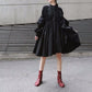 Fashion Simple Irregular Ruched Lantern Sleeves Swing Shirt Dress - Executive-Skincare