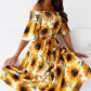 Fashion Sunflower Print Off Shoulder Maxi Dress Women Slash Neck - Executive-Skincare