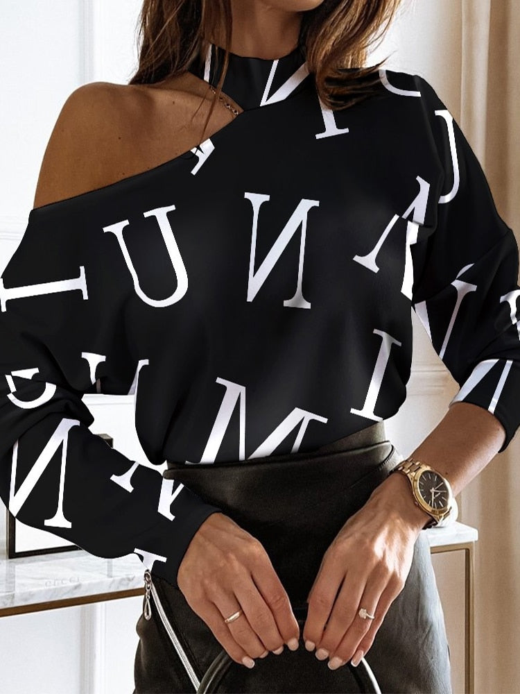 Fashion Woman TOP 2022 Y2k Clothes Geometric Print Long Sleeves Cold - Executive-Skincare