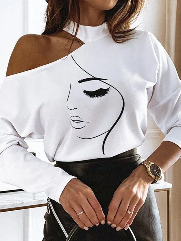 Fashion Woman TOP 2022 Y2k Clothes Geometric Print Long Sleeves Cold - Executive-Skincare