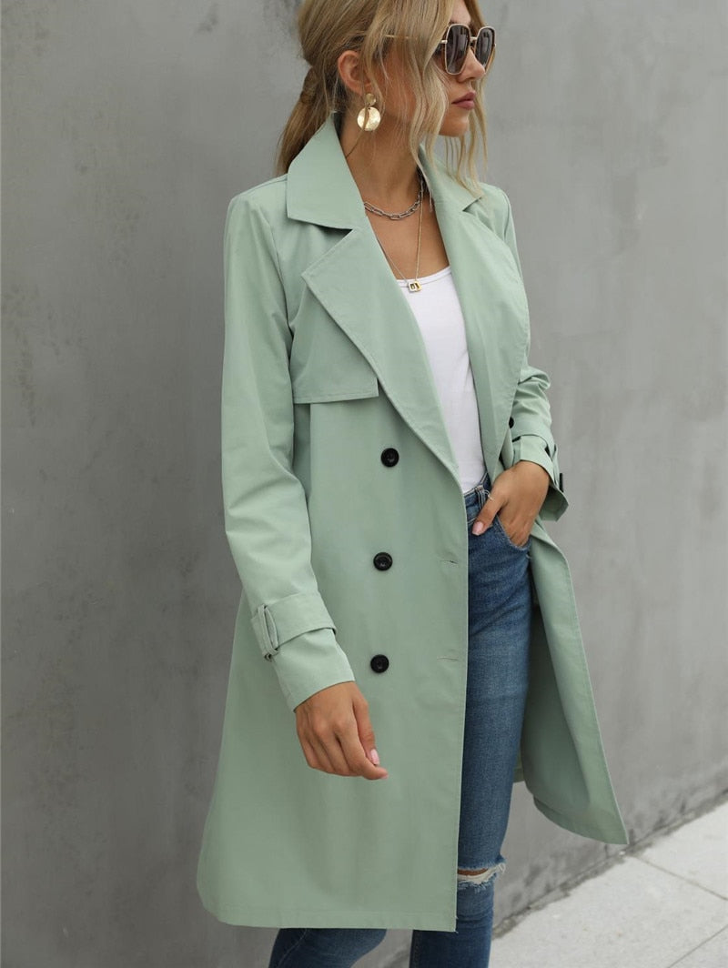 Fashion Women Trench Casual Solid Color Coat Adult Elagant Fashion - Executive-Skincare