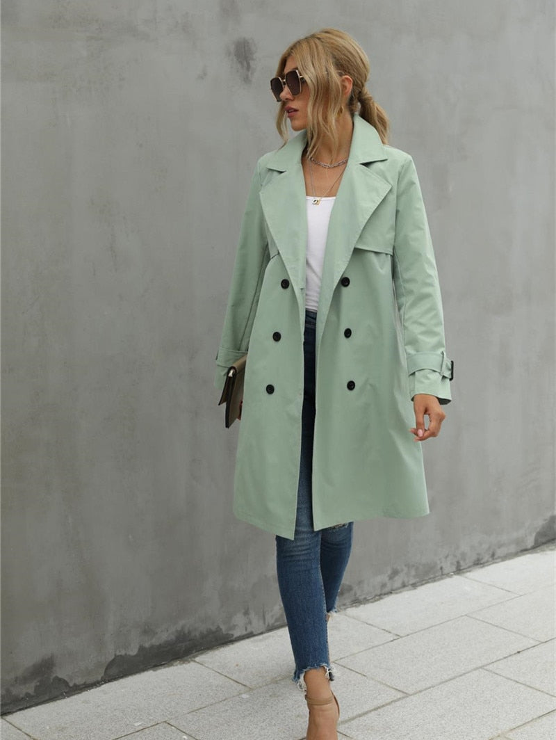 Fashion Women Trench Casual Solid Color Coat Adult Elagant Fashion - Executive-Skincare