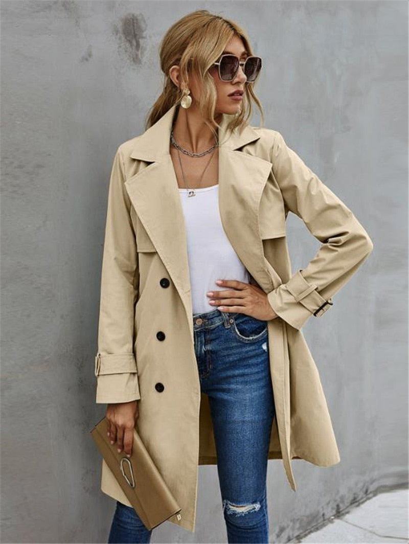 Fashion Women Trench Casual Solid Color Coat Adult Elagant Fashion - Executive-Skincare