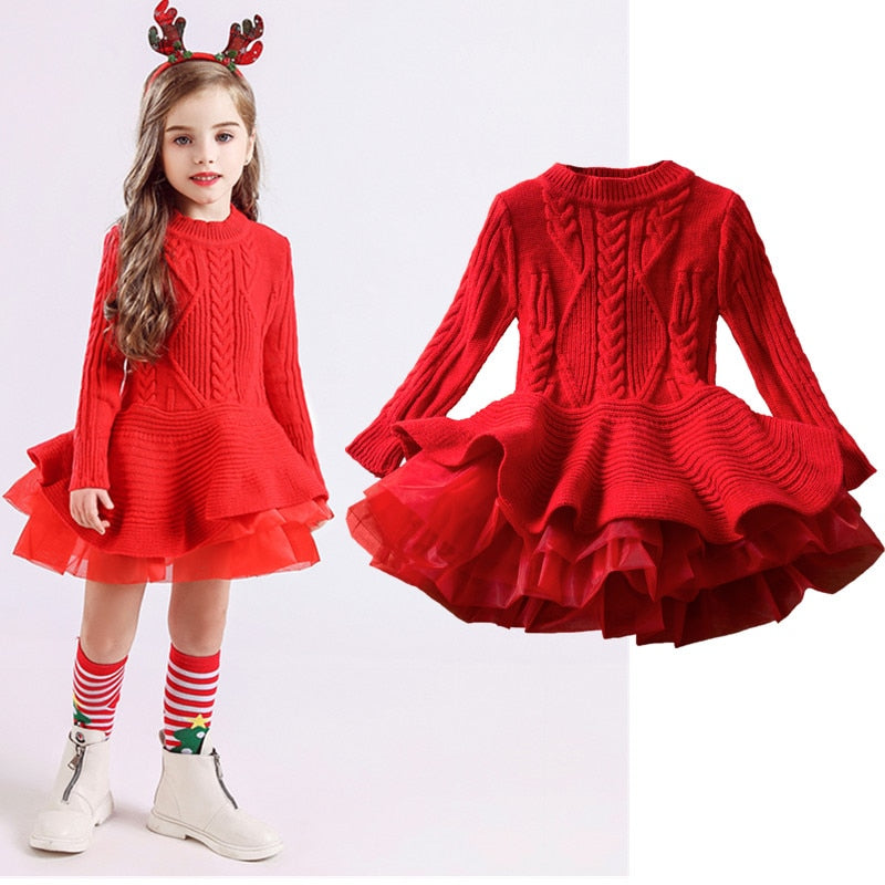 Girls Christmas Dress Knitting Sweater Dress for Girls Winter Dress - Executive-Skincare