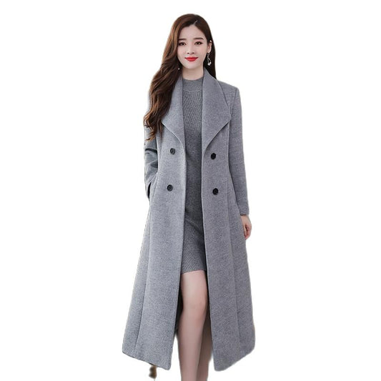 Grey Black Long Wool Coat 2021 New Autumn Winter Woolen Windbreaker - Executive-Skincare