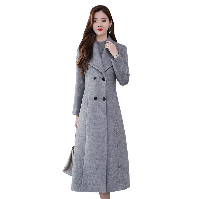 Grey Black Long Wool Coat 2021 New Autumn Winter Woolen Windbreaker - Executive-Skincare