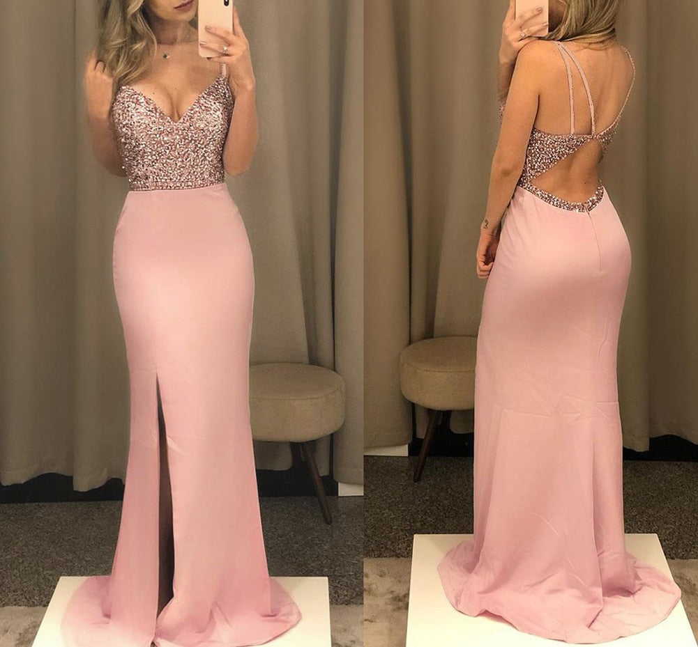 New Women Sexy Formal Sleeveless V-neck Long Dress Summer Ladies Fashion Bridesmaid Prom Ball Gown Dresses - Executive-Skincare