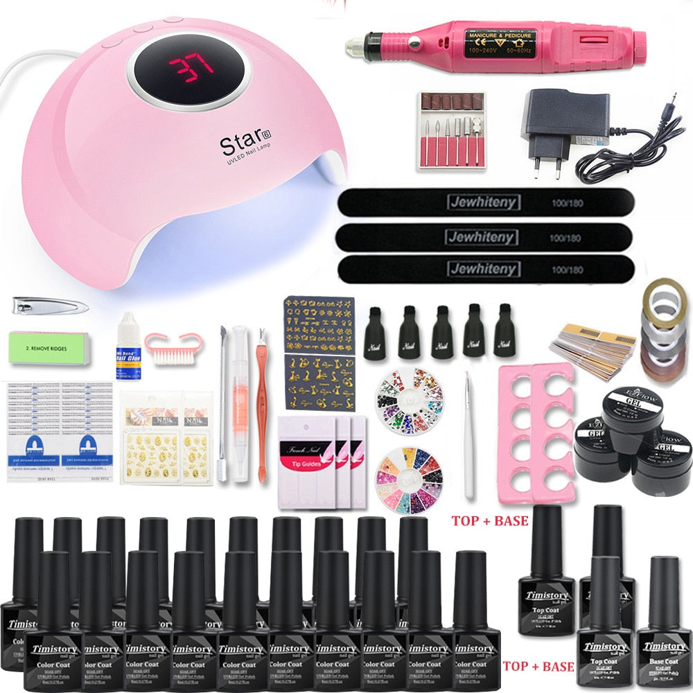 Nail Set for Nail 20 Kinds Nail Polish Kit with 20000RPM Nail drill Machine Nail lamp Acrylic Kit Nail Art Tools Nail Art Set - Executive-Skincare