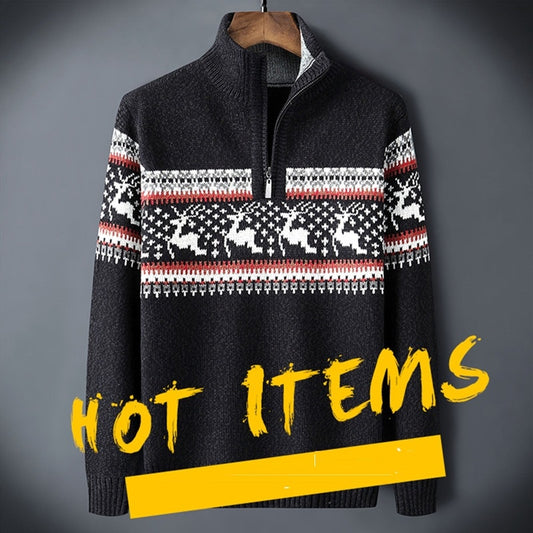 High Neck zipper Warm Winter Turtleneck Pullover Men Christmas deer Long Sleeve Sweater Knitwear Pullovers Knitted - Executive-Skincare