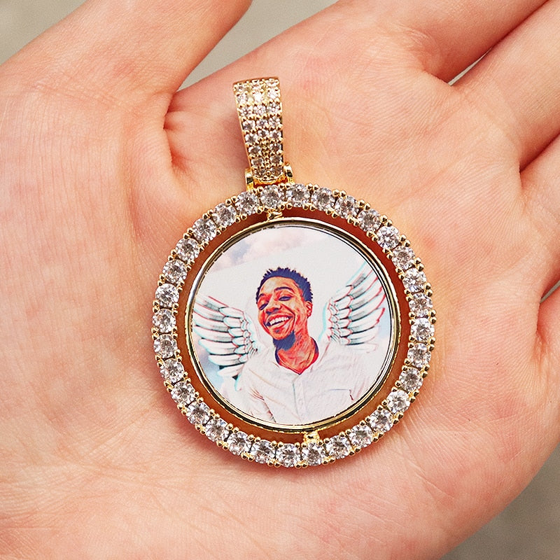 D&amp;Z Custom Made Photo Rotating double-sided Medallions Pendant Micro Paved CZ Round Pendant Collier For Men Women Accessories - Executive-Skincare