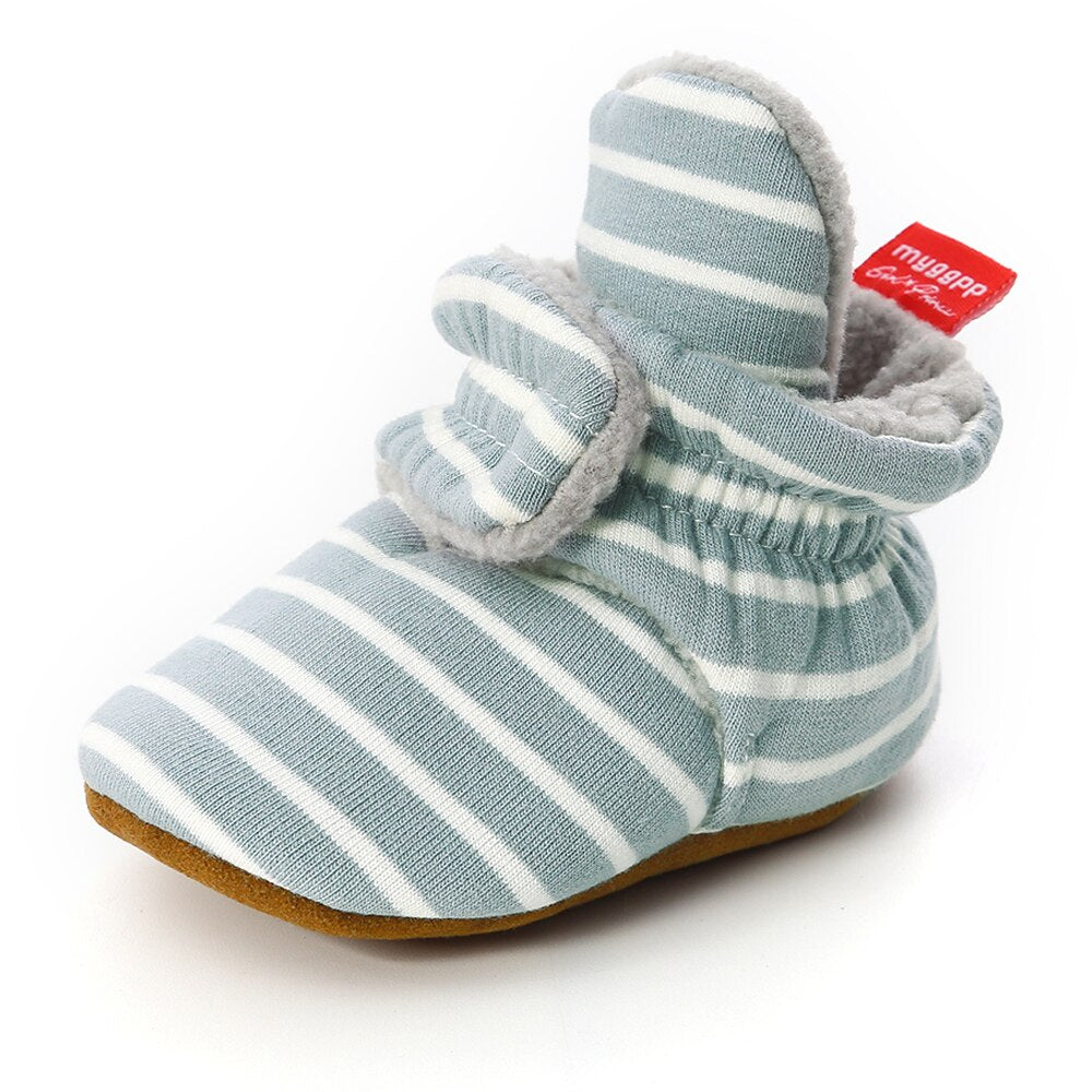 Baby Socks Shoes Boy Girl Stripe Gingham Newborn Toddler First Walkers Booties Cotton Comfort Soft Anti-slip Infant Crib Shoes - Executive-Skincare