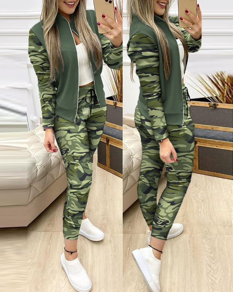 Trend Leopard 2 Two Piece Set Women Outfits Activewear Zipper Top Leggings Women Matching Set Tracksuit Female Outfits for Women - Executive-Skincare